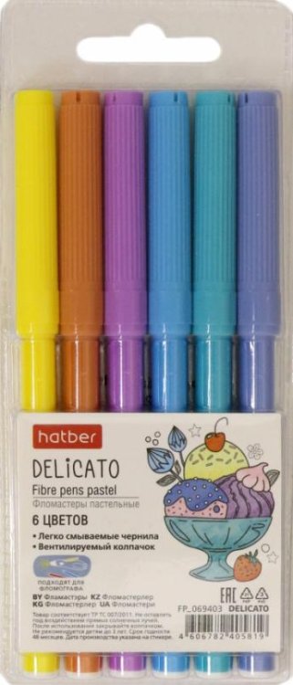 Фломастеры пастельные Delicato, 6 цветов