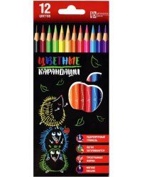 Карандаши цветные Ёжики с яблоком, трехгранные, 12 цветов