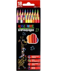Карандаши цветные Жирафик, трехгранные, 18 цветов
