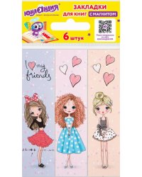 Закладки магнитные для книг GIRLS, 6 штук