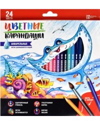 Карандаши акварельные Счастливый скат, трехгранные, 24 цвета