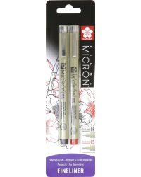 Набор капиллярных ручек Pigma Micron, 2 штуки, черный, красный