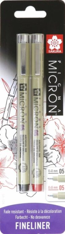 Набор капиллярных ручек Pigma Micron, 2 штуки, черный, красный