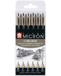 Набор капиллярных ручек Pigma Micron, 6 штук, черный