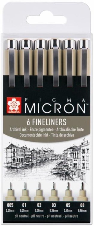 Набор капиллярных ручек Pigma Micron, 6 штук, черный