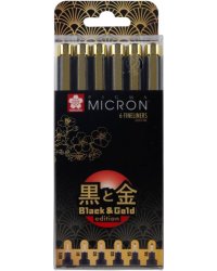 Набор капиллярных ручек Pigma Micron Gold Limited Edition, 6 штук, черный