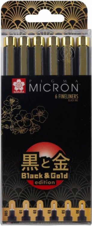 Набор капиллярных ручек Pigma Micron Gold Limited Edition, 6 штук, черный