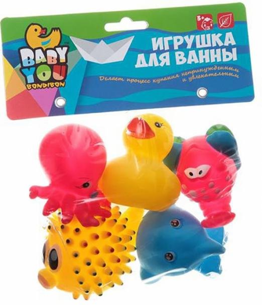 Набор для купания. Морской ёж, дельфин, утка, осьминог, краб