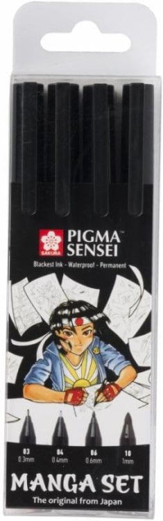 Набор капиллярных ручек Pigma Sensei Manga, 4 штуки, черный