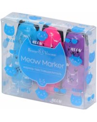 Набор текстовыделителей Meow Marker, 3 штуки, неон фиолетовый, розовый, голубой