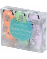 Набор текстовыделителей Meow Marker, 3 штуки, пастельный мятный, оранжевый, сиреневый