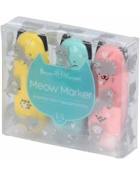 Набор текстовыделителей Meow Marker, 3 штуки, пастельный желтый, розовый, голубой
