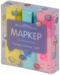 Набор текстовыделителей Sweet Marker Zefir, 3 штуки, пастельный желтый, розовый, голубой