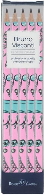 Набор из 5 чернографитовых карандашей Happy Graphix. Pink dream, НВ