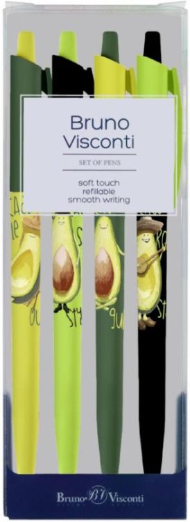 Обложка книги «Набор из 4 шариковых ручек HappyClick. Avocado Style, 0.5 мм, синий»