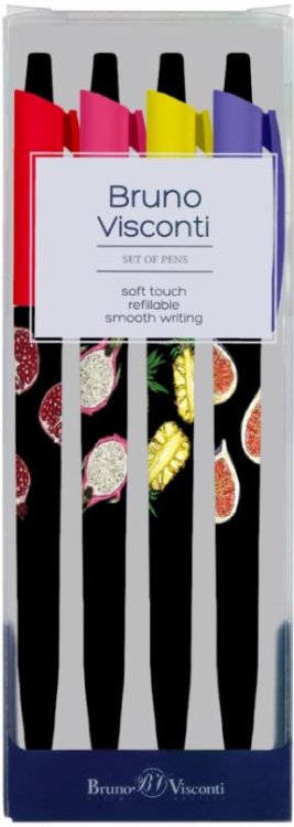 Обложка книги «Набор из 4 шариковых ручек HappyClick. Fresh &amp; Fruity, 0.5 мм, синий»
