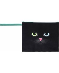 Папка для тетрадей А5 Black Cat, 1 отделение, ткань, молния, с ручкой