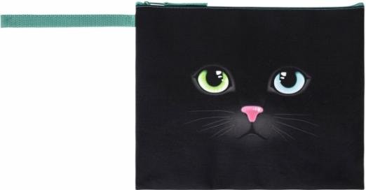 Папка для тетрадей А5 Black Cat, 1 отделение, ткань, молния, с ручкой