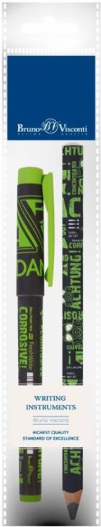 Ручка шариковая FreshWrite, синяя и карандаш чернографитный HappyGraphix Jumbo. Химия, 4B