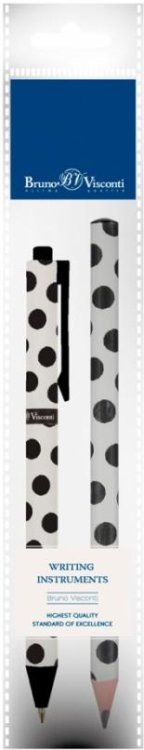 Ручка шариковая автоматическая ArtClick, синяя и карандаш HappyGraphix Jumbo. Black Polka, 4B