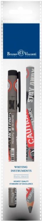Ручка шариковая FunWrite, синяя и карандаш чернографитный HappyGraphix Jumbo. Video camera, 4B