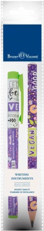 Ручка шариковая FreshWrite, синяя и карандаш чернографитный HappyGraphix Jumbo. Черничный смузи, 4B