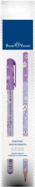 Ручка шариковая HappyWrite, синяя и карандаш чернографитный HappyGraphix. Цирк. Ламы, HB