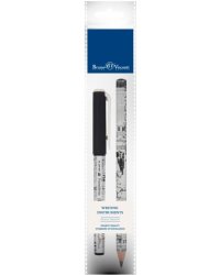 Ручка шариковая PrimeWrite, синяя и карандаш чернографитный HappyGraphix Jumbo. Газета-4, 4B