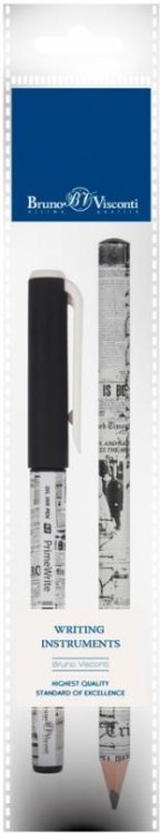 Ручка шариковая PrimeWrite, синяя и карандаш чернографитный HappyGraphix Jumbo. Газета-4, 4B