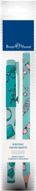 Ручка шариковая FreshWrite, синяя и карандаш чернографитный HappyGraphix Jumbo. Mint Dream, 4B