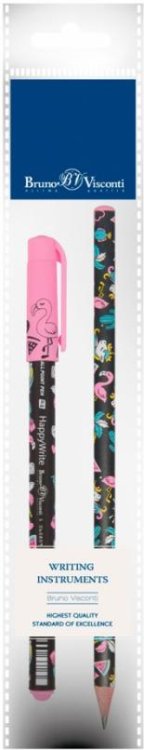 Ручка шариковая HappyWrite, синяя и карандаш чернографитный HappyGraphix. Единорожки, HB