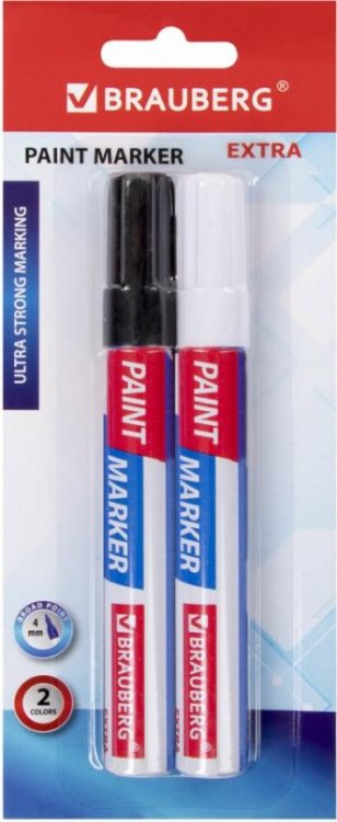 Обложка книги «Маркер-краска лаковый Extra (paint marker) 4 мм, набор 2 цвета белый/черный (151998)»