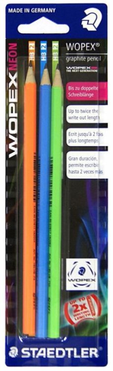 Карандаши чернографитные Wopex NEON, 3 штуки, HB