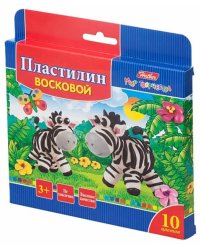 Пластилин восковой Забавные зверята, 10 цветов, со стеком