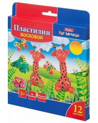Пластилин восковой Забавные зверята, 12 цветов, со стеком