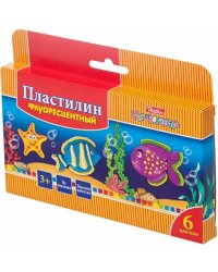 Пластилин восковой Морская семейка, флуоресцентный, 6 цветов, со стеком