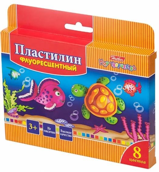 Пластилин восковой Морская семейка, флуоресцентный, 8 цветов, со стеком