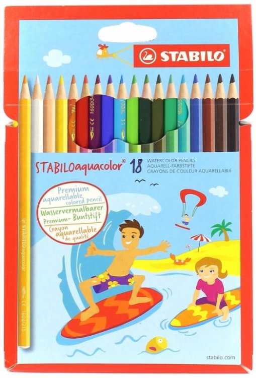 Карандаши Stabilo Aqacolor, акварельные, 18 цветов