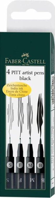 Ручки капиллярные Pitt Artist, черные, 4 штуки