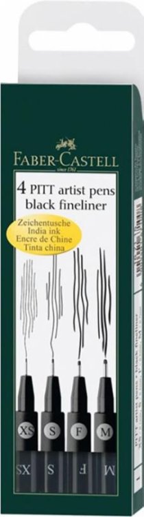 Ручки капиллярные Pitt Artist, чернные, 4 штуки