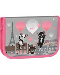 Пенал Tiger Family, 1 отделение, 1 откидная планка, ткань, Think Pink In Paris