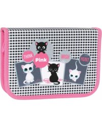 Пенал Tiger Family, 1 отделение, 1 откидная планка, ткань, Think Pink