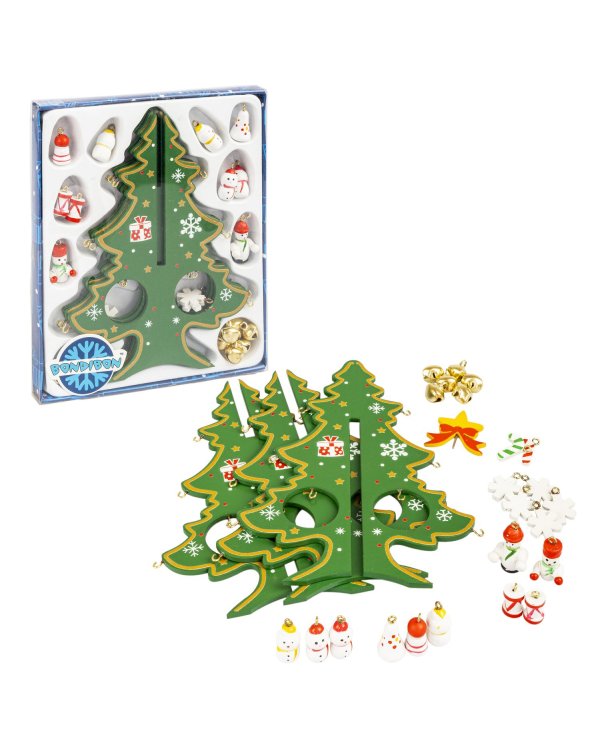 Деревянная ёлочка 3D с игрушками, 15 см