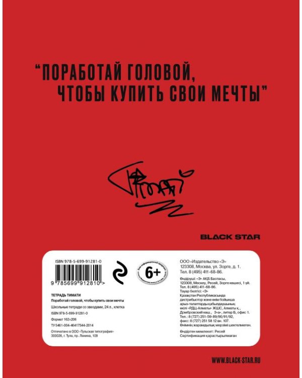 Тетрадь "Тимати. Поработай головой, чтобы купить свои мечты", 24 листа, клетка