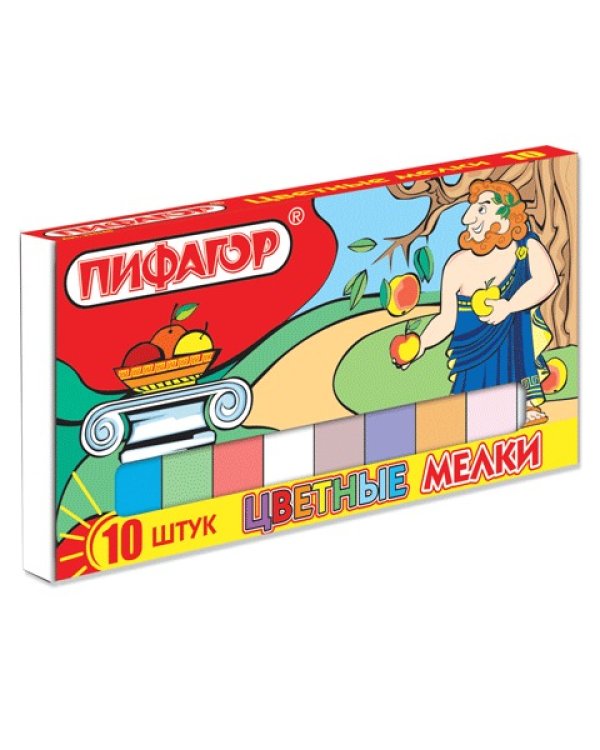 Мел цветной "Пифагор", 10 штук, квадратный