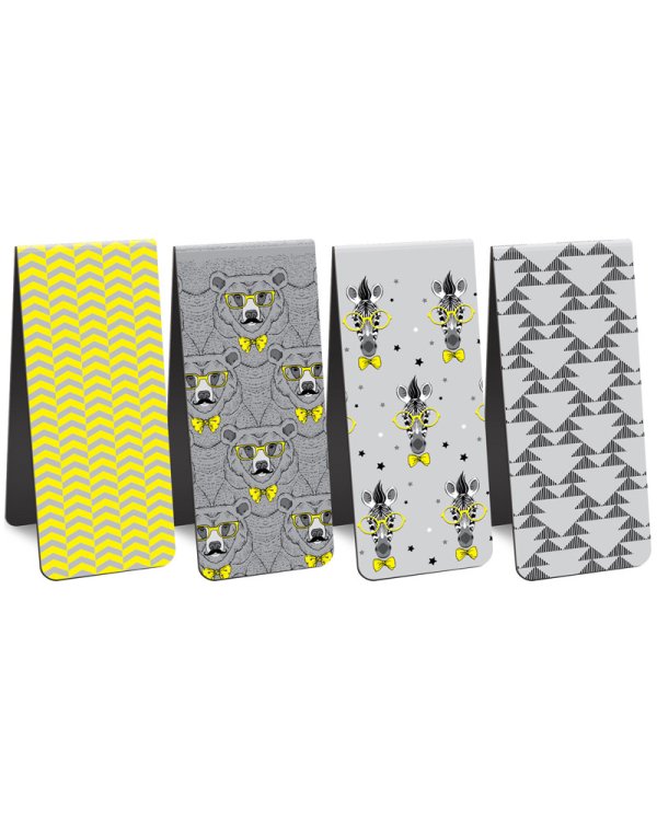 Закладки магнитные "Yellow &amp; Grey", 25x58 мм, 4 штуки
