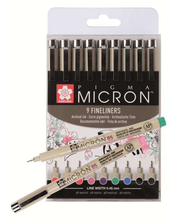 Набор капиллярных ручек Pigma Micron, 9 цветов, 0,45 мм