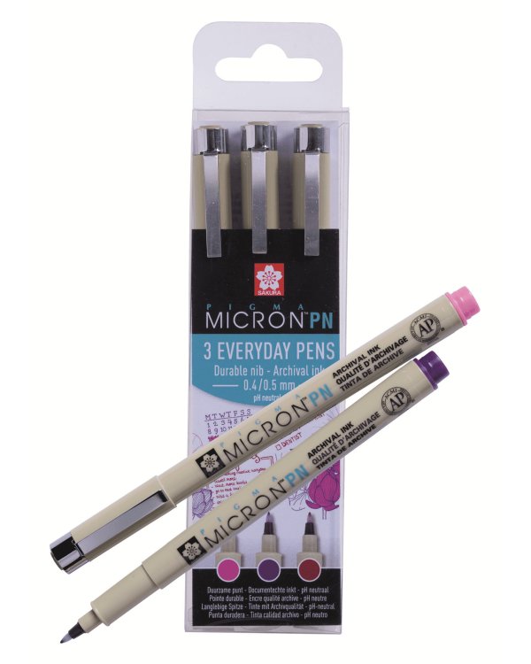 Набор капиллярных ручек "Pigma Micron PN", 3 цвета, 0,4-0,5 мм