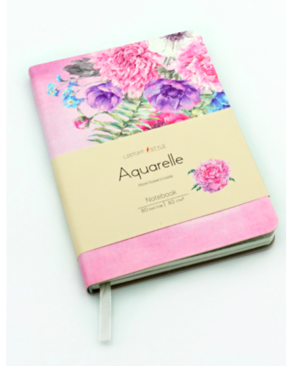 Книга для записей "Aquarelle. Цветы на розовом", А6+, 80 листов