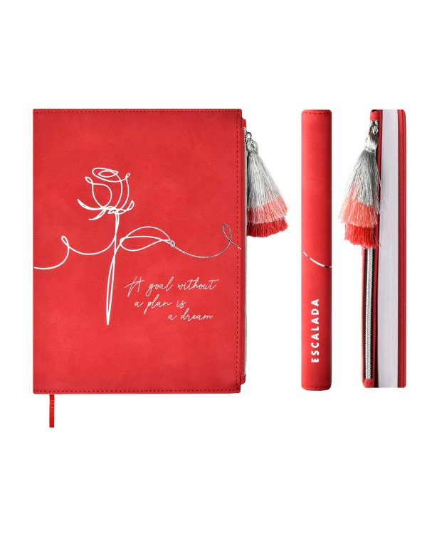 Ежедневник недатированный, Велюр, A5+, 120 листов, красный